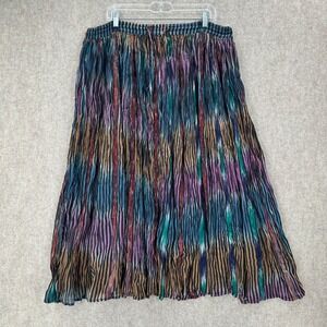 Pier 1 Imports Broomstick Midi Skirt Striped Boho Gauze Drawstring Waist Crinkle